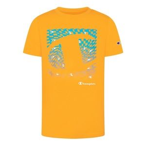 CHAMPION BOYS' CHECKER FADE T-SHIRT in Capri Orange NEW